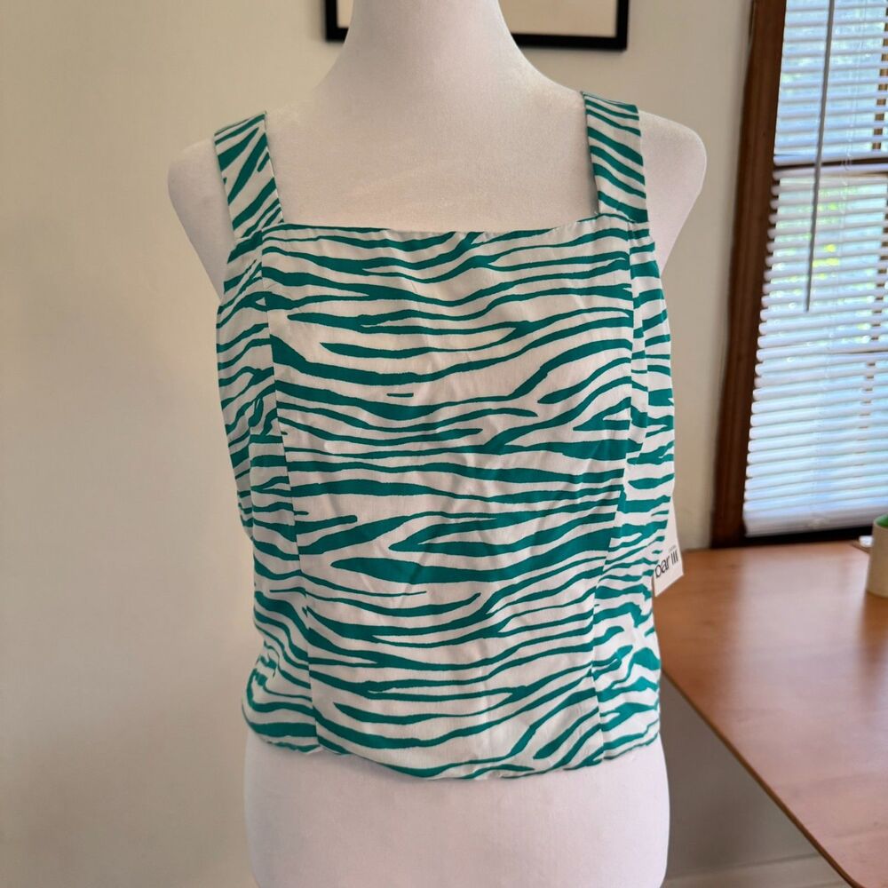 *NWT* Bar III Teal and White Cropped Tank Top Size Petite Medium